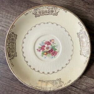 Vintage Paden City Elegant Cream and Brown Floral Saucer with gold trim